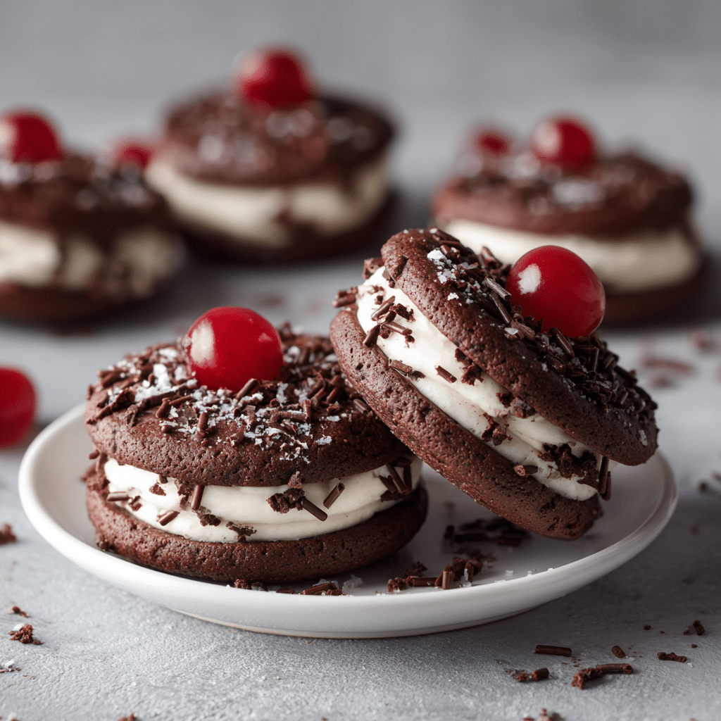 Easy Black Forest Cookies Recipe | Chocolate, Cherry & Cream Delight 4 Delicious Black Forest Cookies with chocolate, cherries, and cream filling