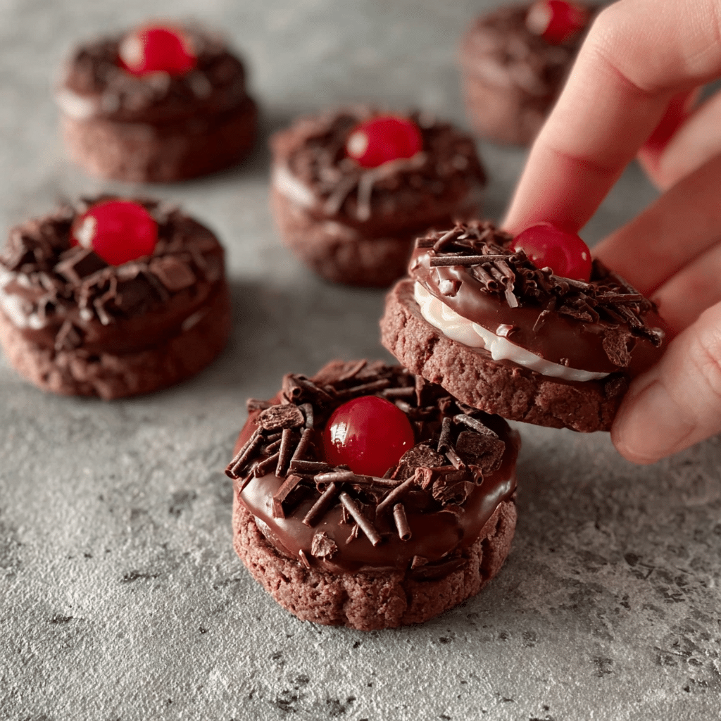 Easy Black Forest Cookies Recipe | Chocolate, Cherry & Cream Delight 5 Delicious Black Forest Cookies with chocolate, cherries, and cream filling