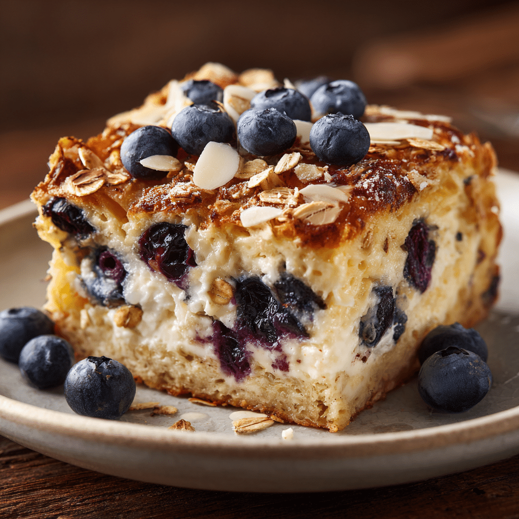 Blueberry Cottage Cheese Breakfast Casserole – Easy & Healthy Morning Delight 6 Blueberry Cottage Cheese Breakfast Casserole topped with fresh blueberries.