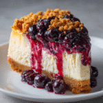 Blueberry Cheesecake with Crumble Topping – A Dessert Favorite 7 Slice of blueberry crumble cheesecake with a buttery crumble topping
