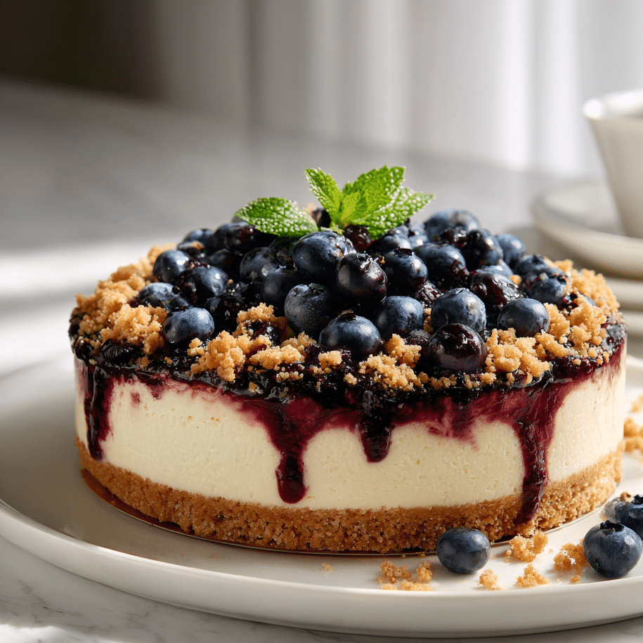 Blueberry Cheesecake with Crumble Topping – A Dessert Favorite 6 blueberry crumble cheesecake with a buttery crumble topping
