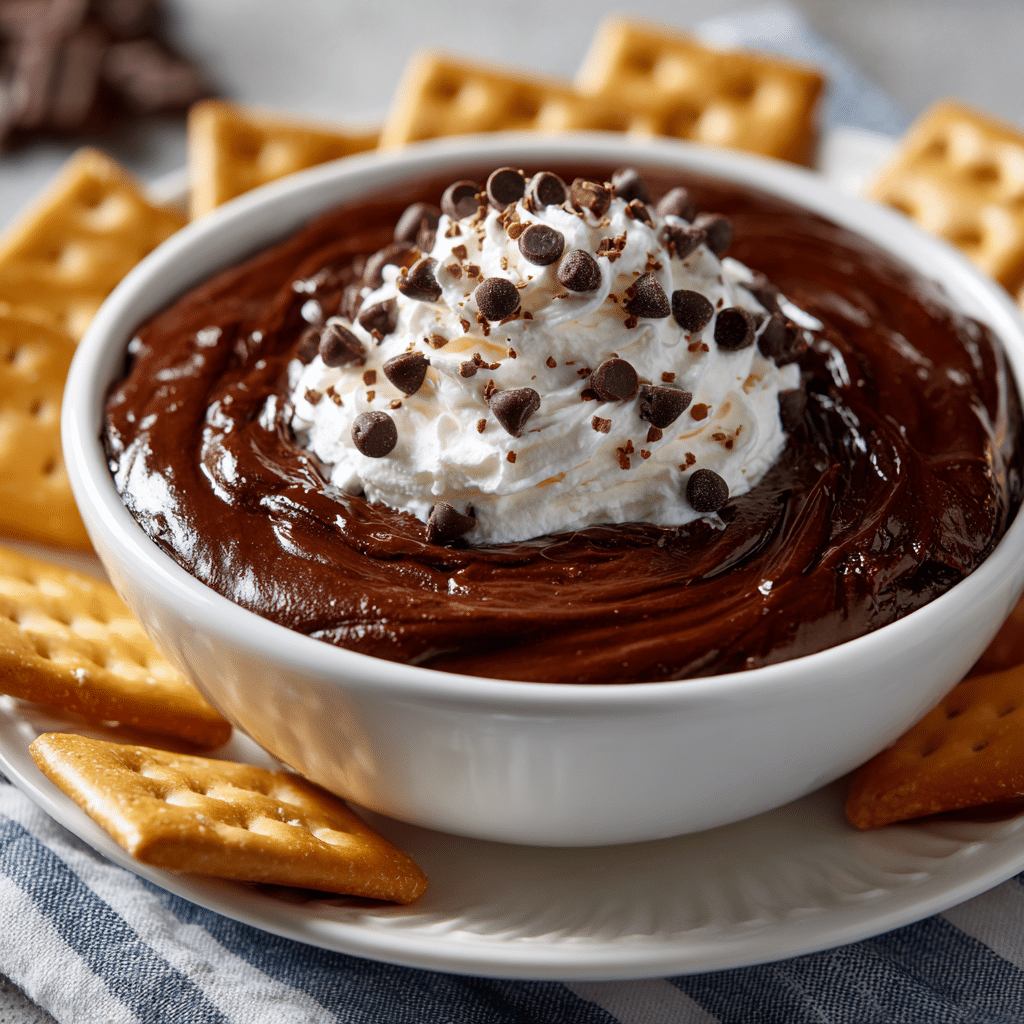 Brownie Batter Dip – No-Bake Dessert for Chocolate Lovers 5 Bowl of creamy brownie batter dip with chocolate sprinkles and dippers