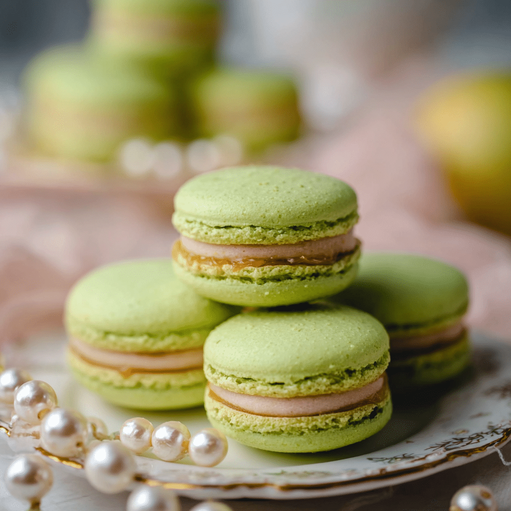 Caramel Apple Macarons – Elegant Fall Dessert for Any Occasion 4 Caramel apple macarons featuring a creamy filling and apple topping