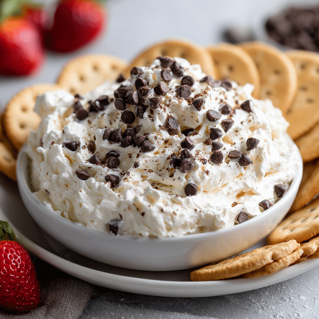 No-Bake Chocolate Chip Cheesecake Dip – Quick, Fun, and Delicious! 6 Delicious chocolate chip cheesecake dip served with graham crackers.
