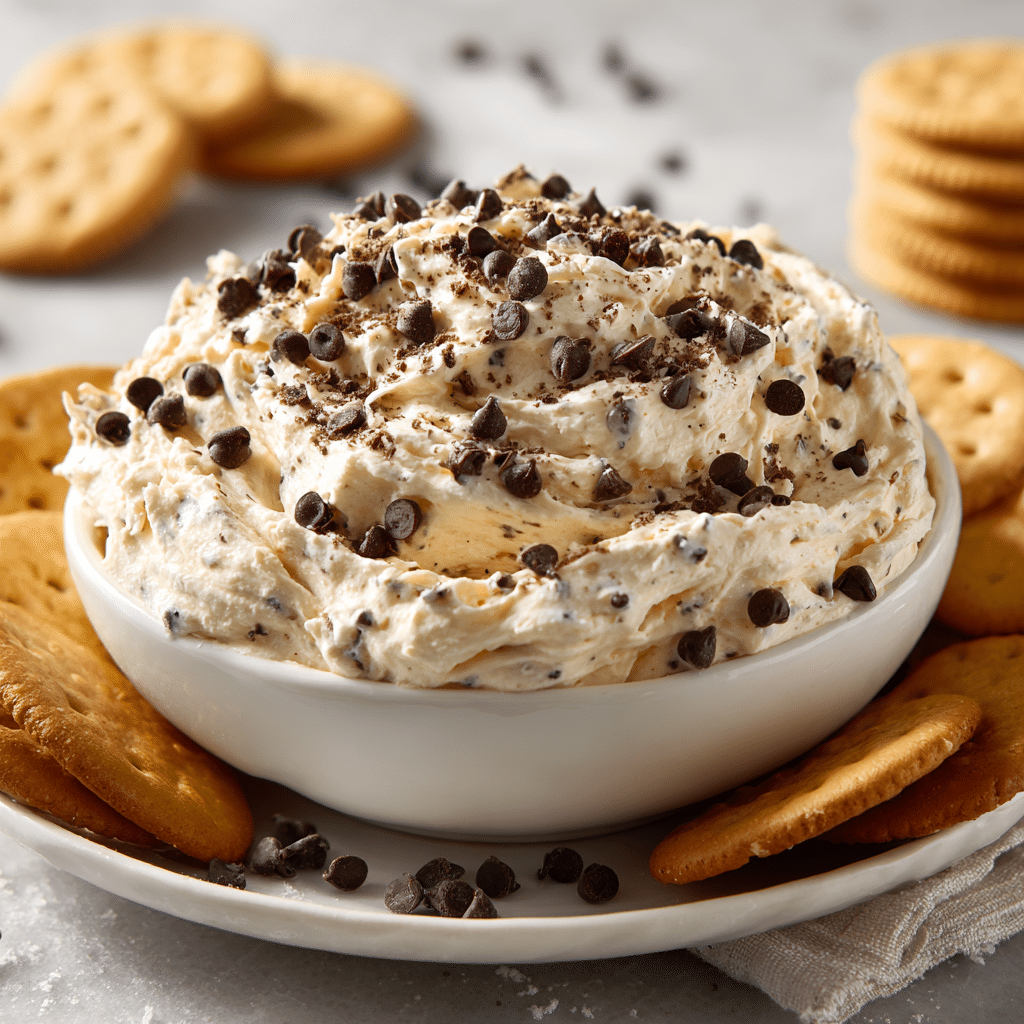 No-Bake Chocolate Chip Cheesecake Dip – Quick, Fun, and Delicious! 5 Delicious chocolate chip cheesecake dip served with graham crackers.