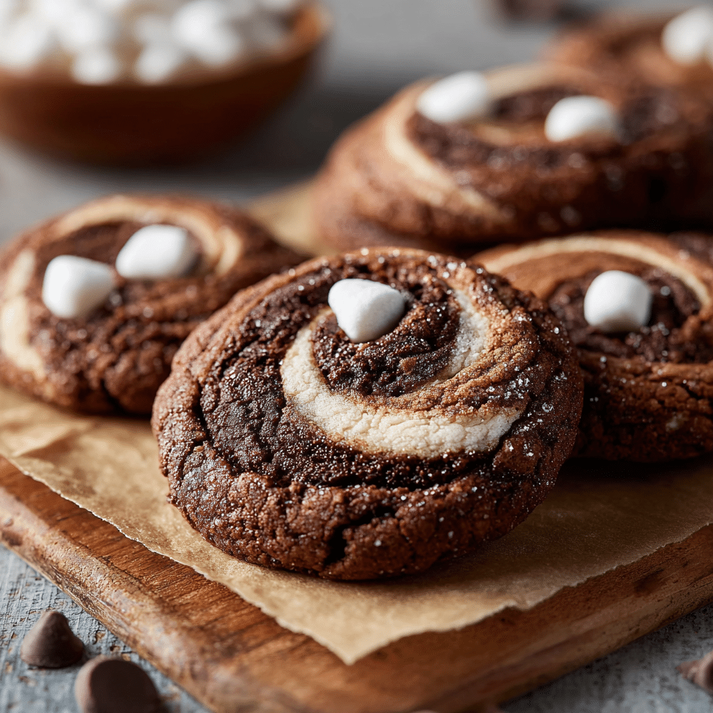 Chocolate Marshmallow Swirl Cookies – Easy Chewy Cookie Recipe 4 Chocolate Marshmallow Swirl Cookies with gooey marshmallows and rich chocolate