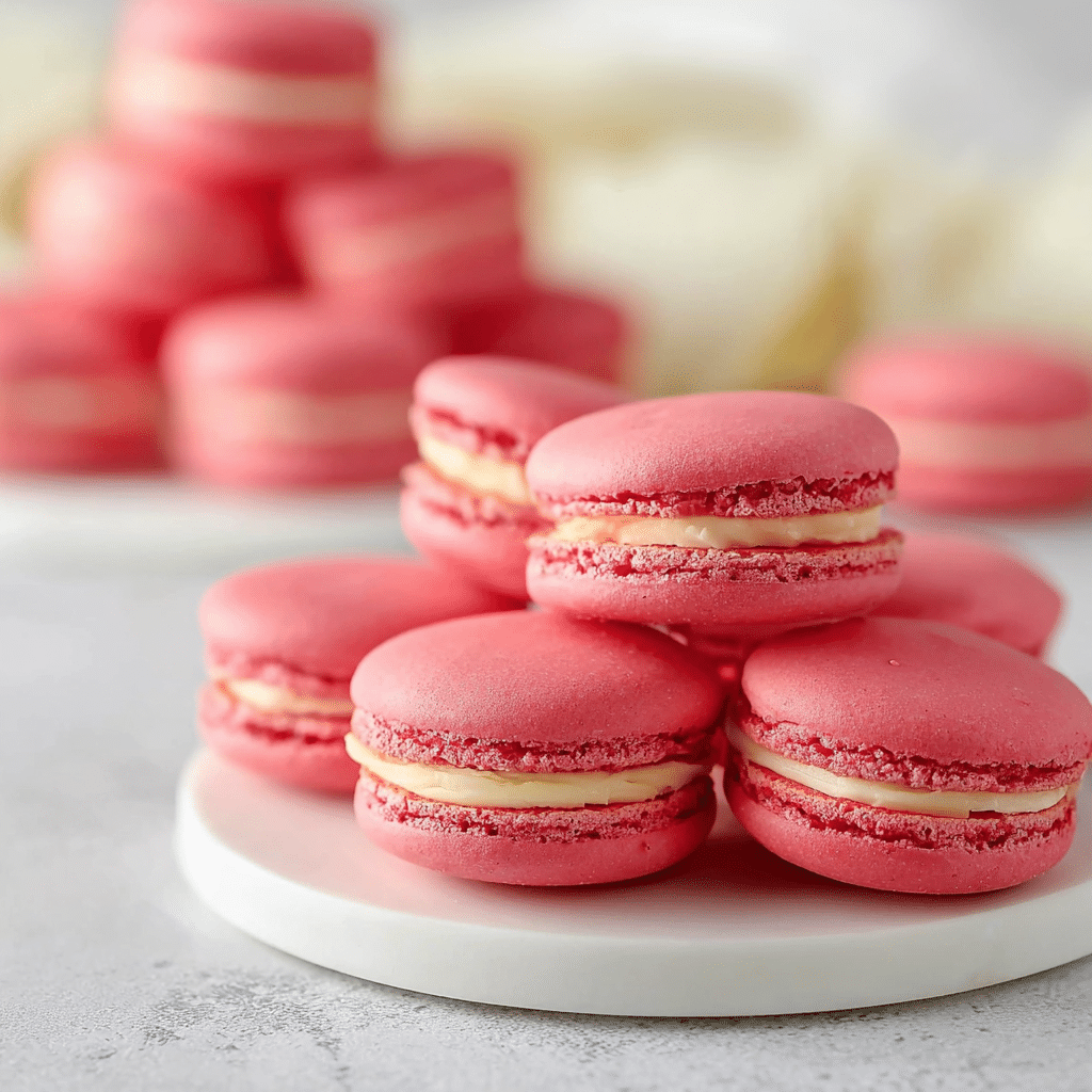 Easy Classic French Macarons - Best Treats for Sweet Celebrations 4 Colorful homemade macarons stacked on a plate, perfect for celebrations.