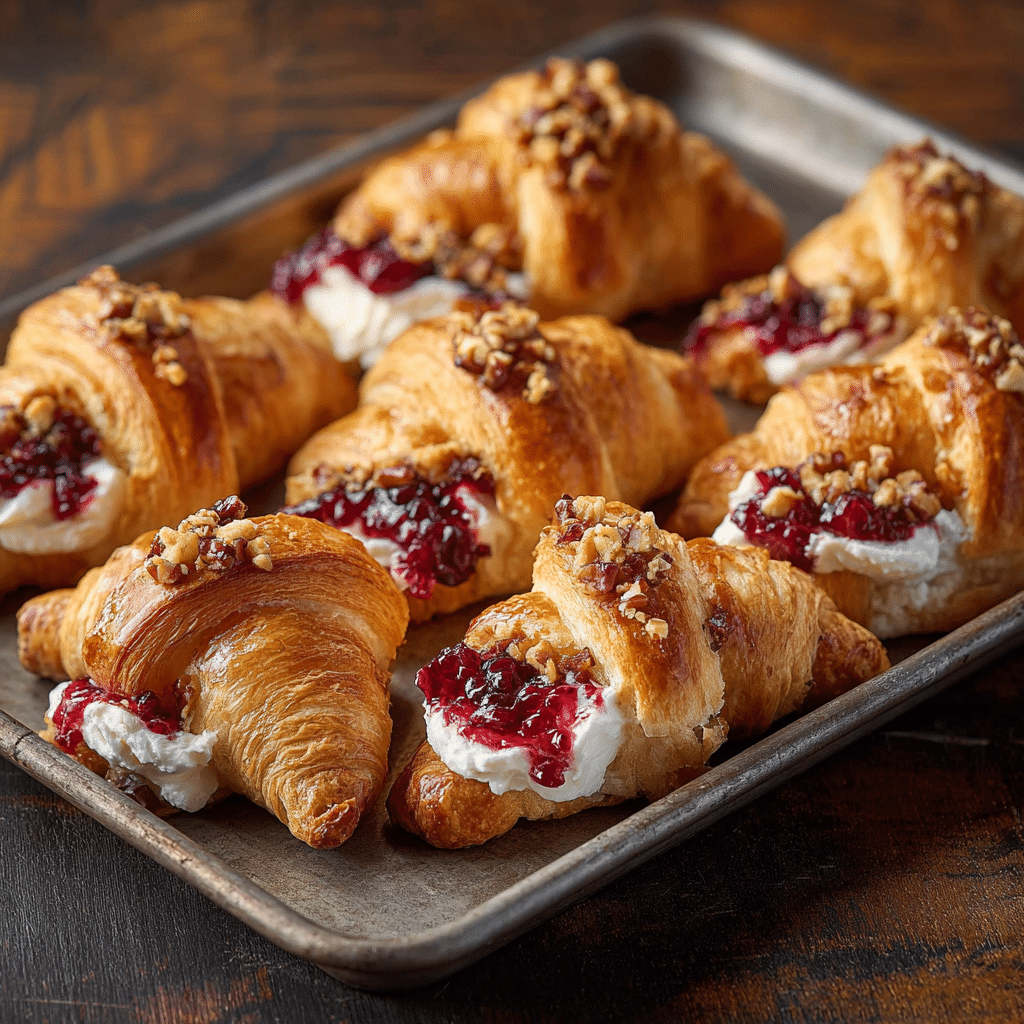 Easy Cranberry Cream Cheese Crescent Bites | Festive Snack Recipe 6 Cranberry Cream Cheese Crescent Bites ready to serve on a festive platter.