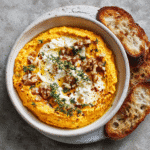 Pumpkin Whipped Feta Dip | Sweet, Savory & Simple 7 Creamy Pumpkin Whipped Feta Dip served in a bowl with crackers