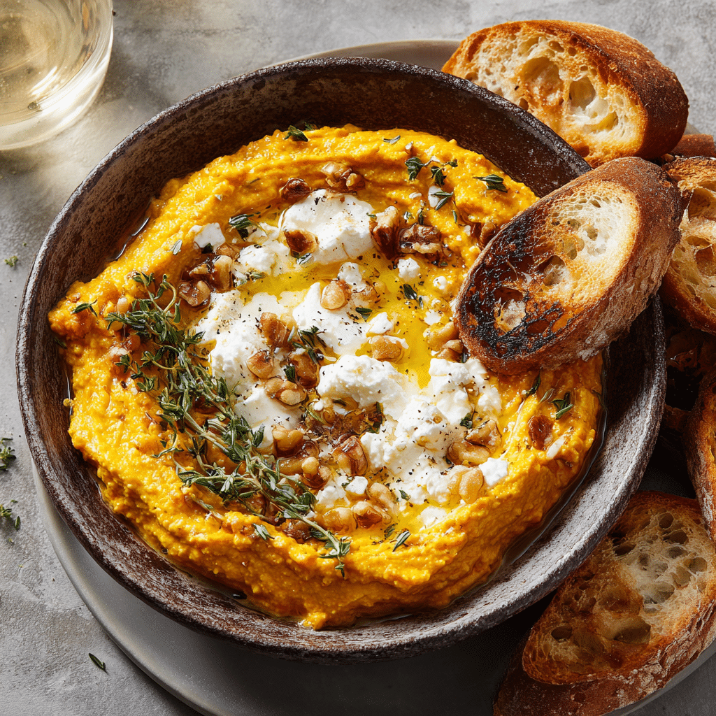 Pumpkin Whipped Feta Dip | Sweet, Savory & Simple 6 Creamy Pumpkin Whipped Feta Dip served in a bowl with crackers