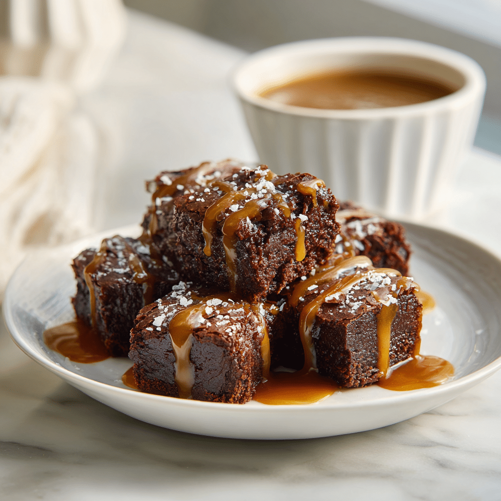 Easy Fudgy Espresso Brownie Bites | Bite-Sized Chocolate & Coffee Bliss 6 Fudgy espresso brownie bites topped with coffee sprinkles on a plate.