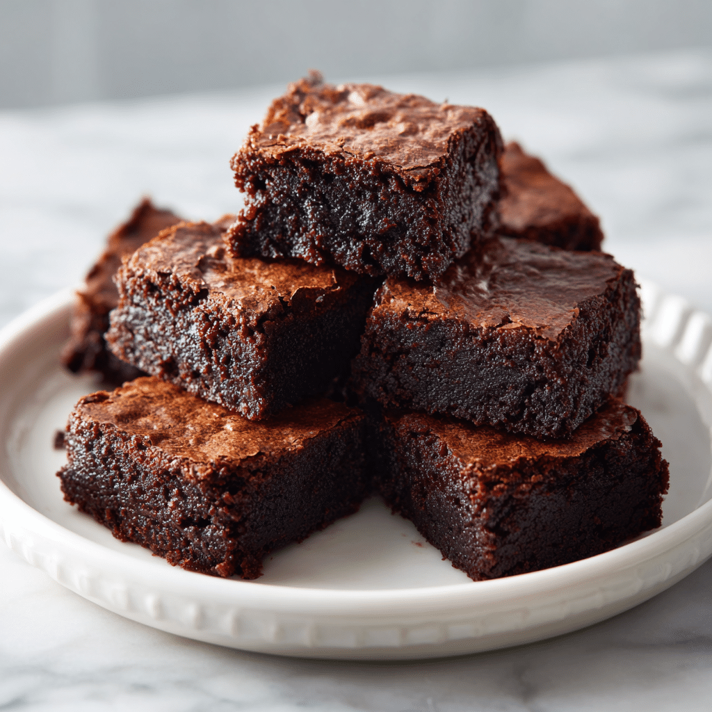 Easy Fudgy Espresso Brownie Bites | Bite-Sized Chocolate & Coffee Bliss 4 Fudgy espresso brownie bites topped with coffee sprinkles on a plate.