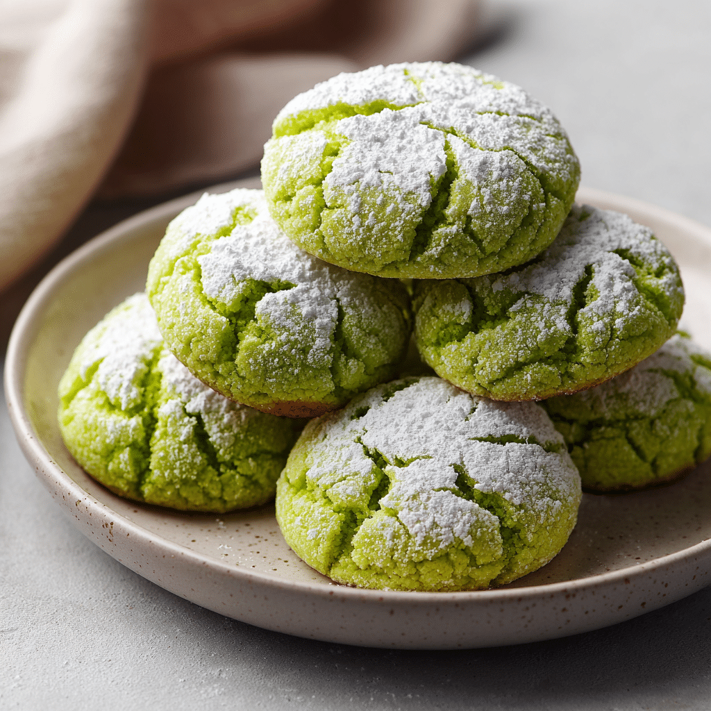 Grinch Crinkle Cookies – Soft, Chewy & Perfect for the Holidays 5 Delicious Grinch Crinkle Cookies on a festive plate with holiday decorations