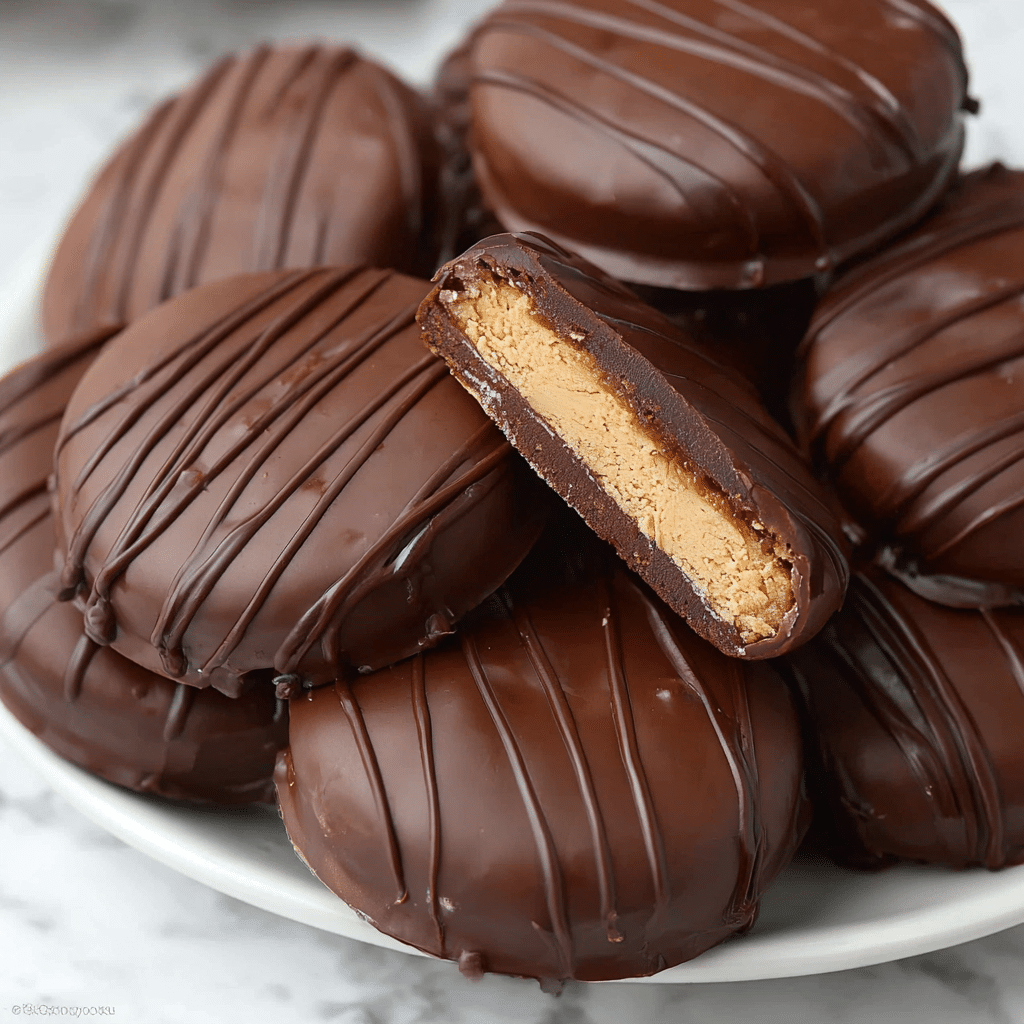 Copycat Tagalong Cookies – Rich Chocolate Peanut Butter Treats 4 Plate of homemade Tagalong cookies with chocolate and peanut butter