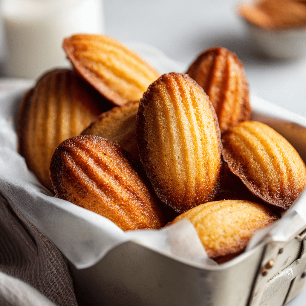 Classic Madeleines – Buttery French Sponge Cakes Made Easy 6 A plate of golden brown madeleines, the classic French tea cakes.