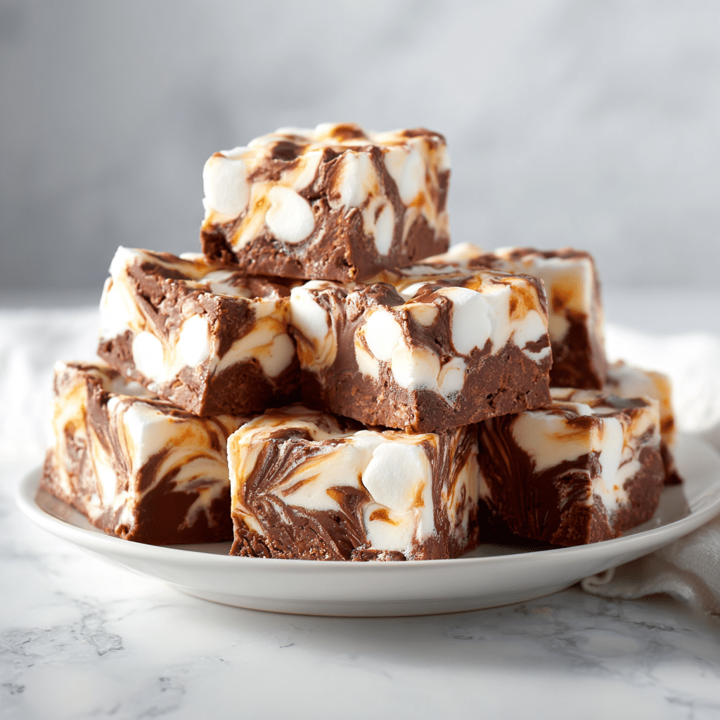 Easy Marshmallow Chocolate Fudge – Sweet & Creamy Treat 4 Delicious Marshmallow Swirl Fudge with a rich, creamy texture and colorful swirls.