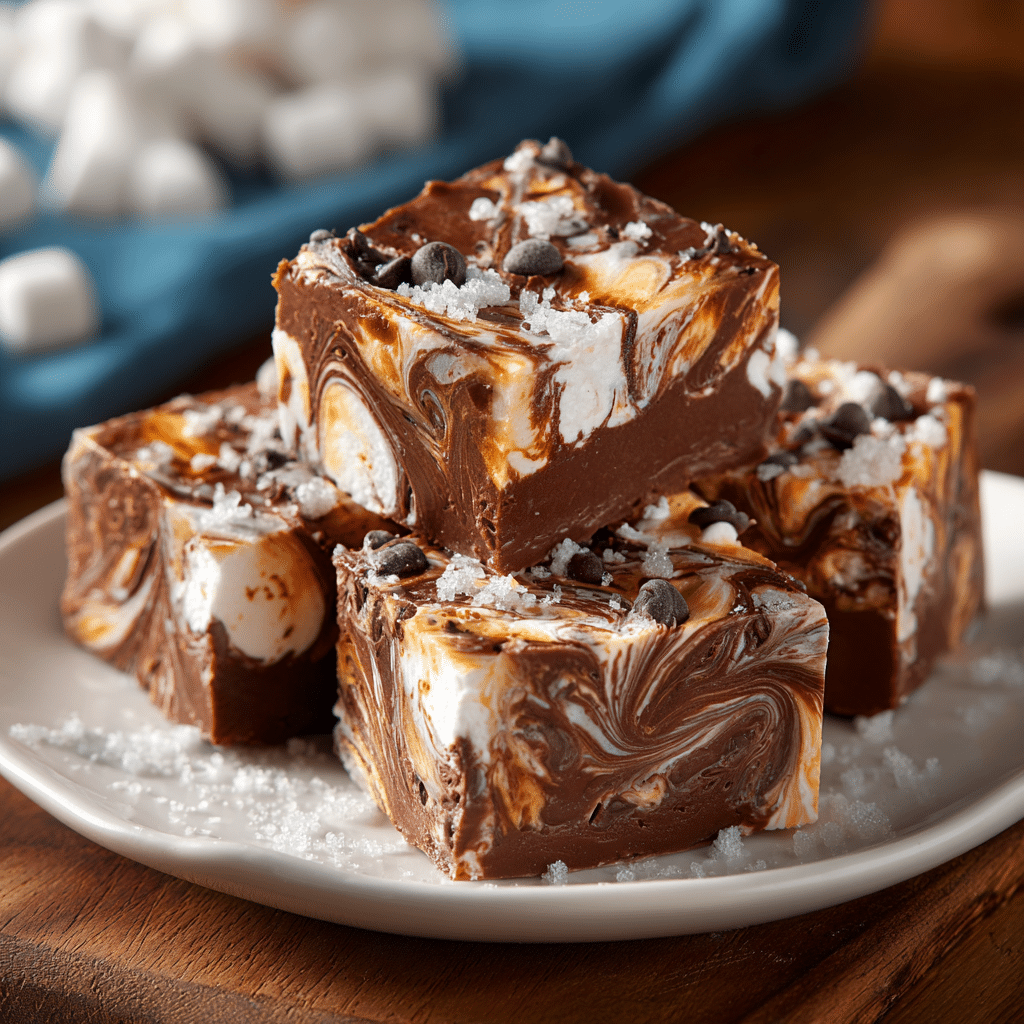 Easy Marshmallow Chocolate Fudge – Sweet & Creamy Treat 5 Delicious Marshmallow Swirl Fudge with a rich, creamy texture and colorful swirls.