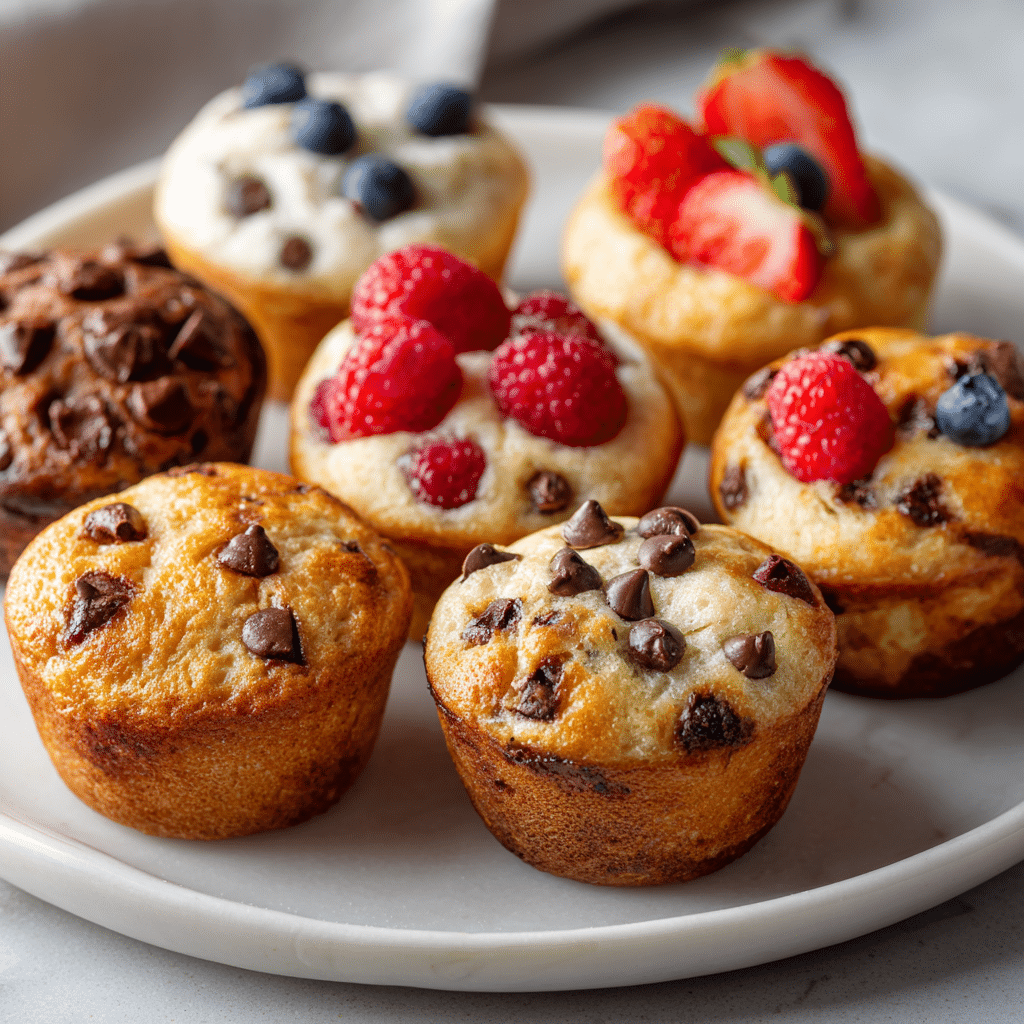 Mini Muffins – Soft, Fluffy, and Perfect for Breakfast or Snacks 4 Freshly baked mini muffins on a wooden table