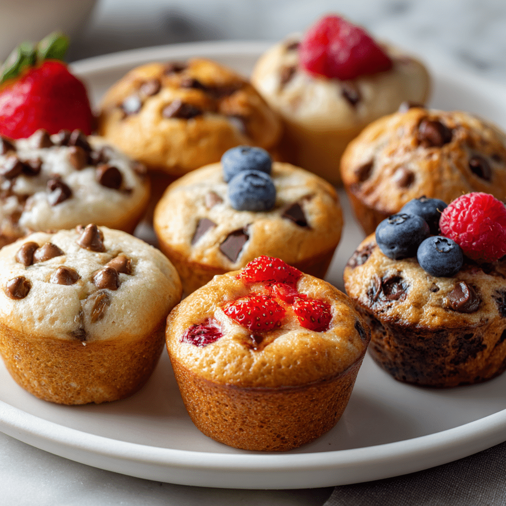 Mini Muffins – Soft, Fluffy, and Perfect for Breakfast or Snacks 5 Freshly baked mini muffins on a wooden table