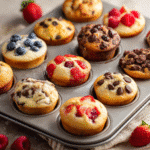 Mini Muffins – Soft, Fluffy, and Perfect for Breakfast or Snacks 7 Freshly baked mini muffins on a wooden table