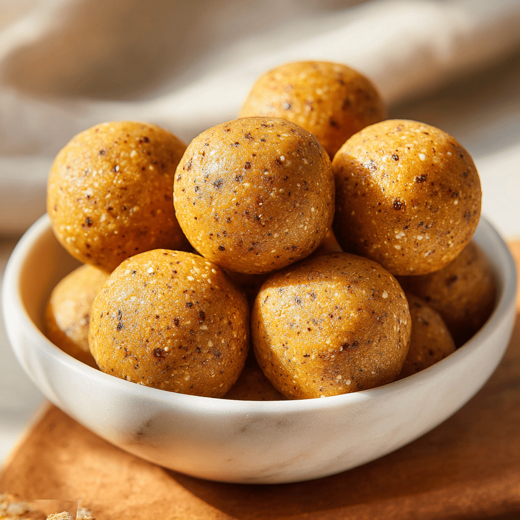 No-bake healthy pumpkin pie energy balls on a plate
