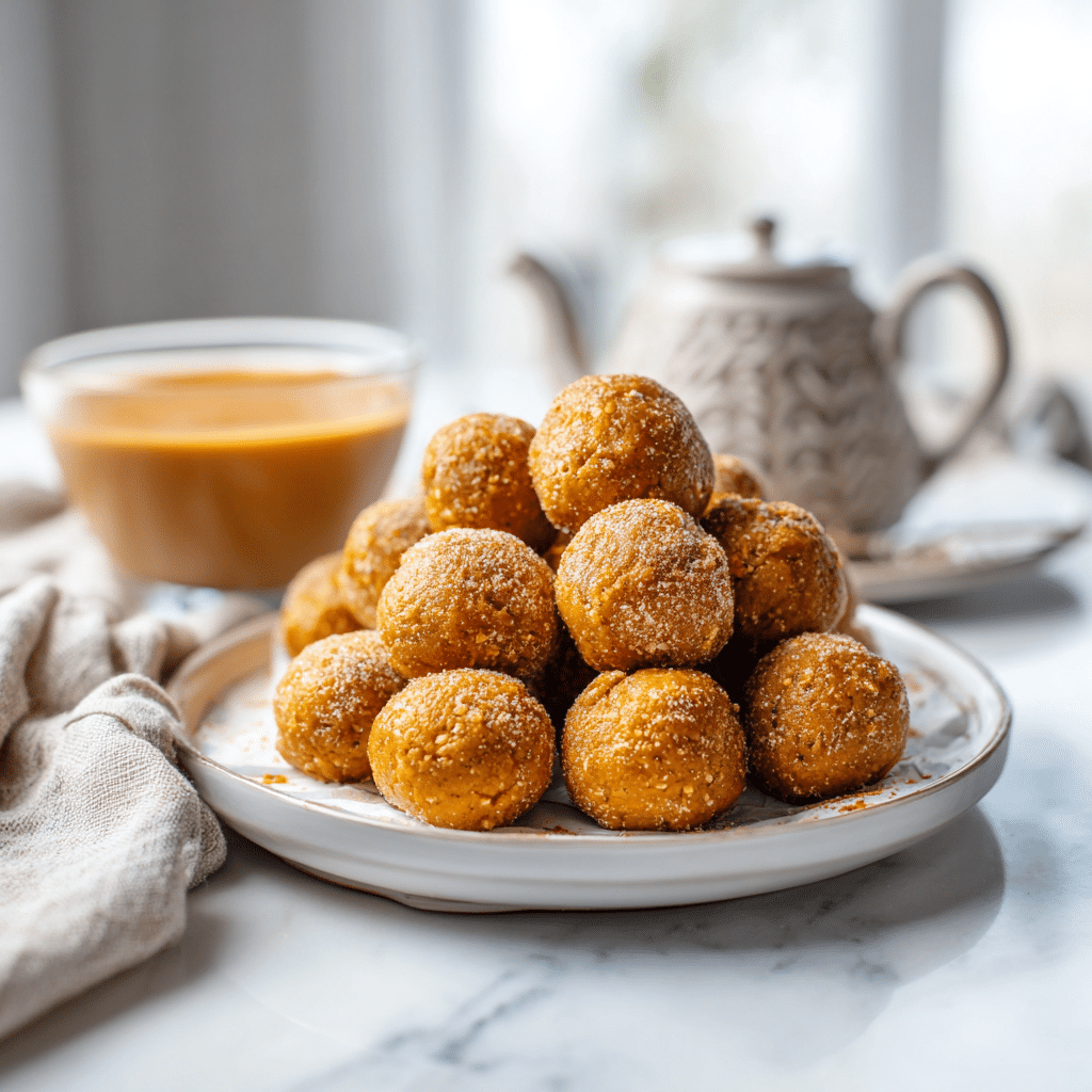 No-bake healthy pumpkin pie energy balls on a plate