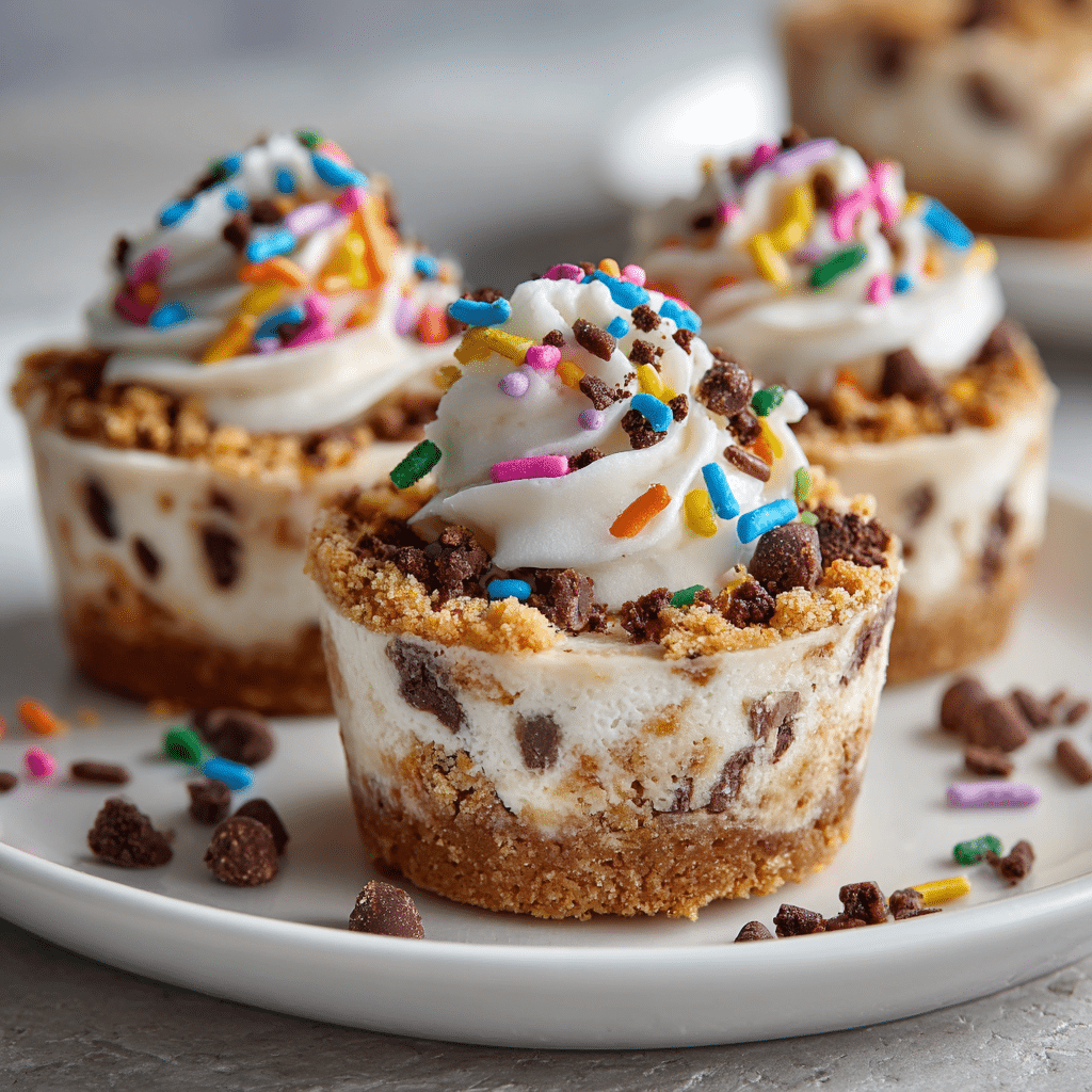 Delicious no-bake mini ice cream cakes topped with chocolate and sprinkles