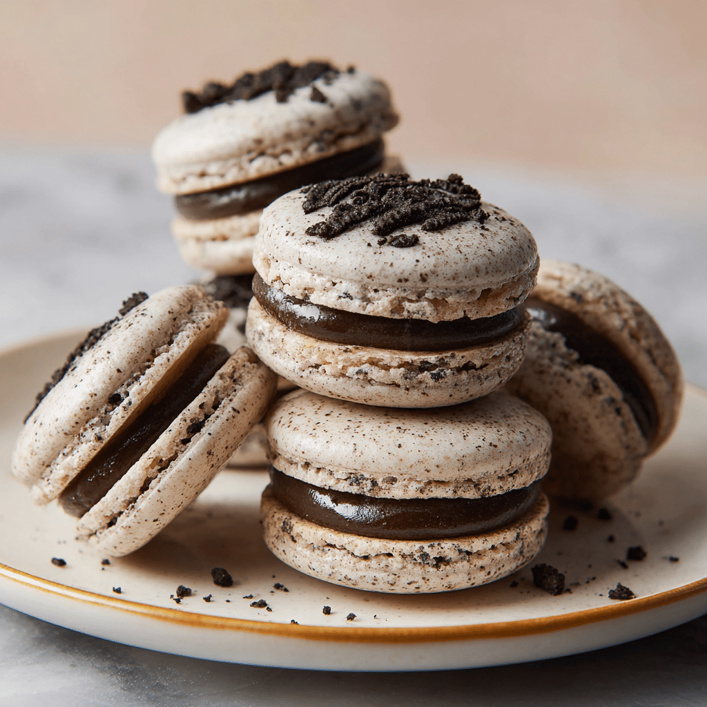 Oreo Macarons: A Delectable Twist on a Classic Treat 4 Delicious homemade Oreo Macarons with a creamy filling