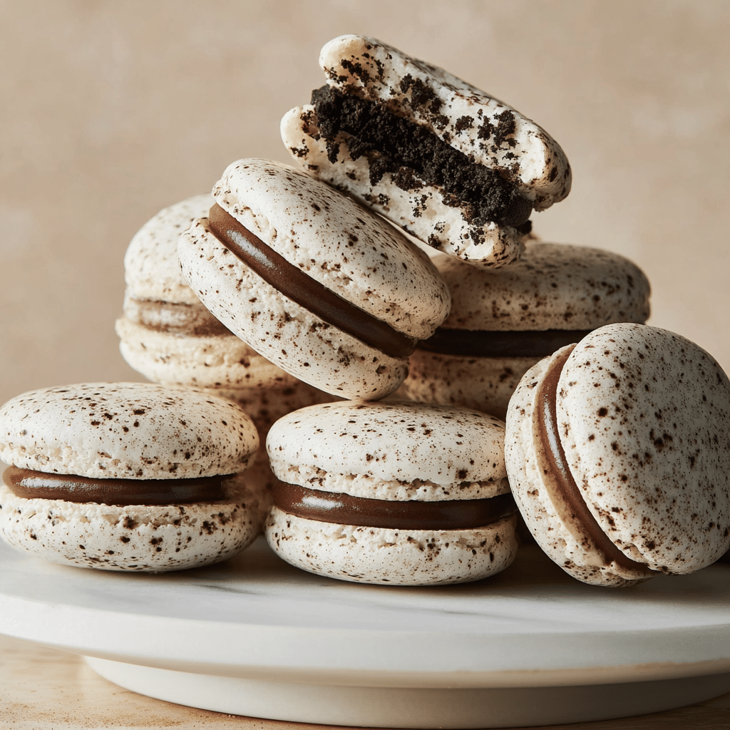 Oreo Macarons: A Delectable Twist on a Classic Treat 6 Delicious homemade Oreo Macarons with a creamy filling