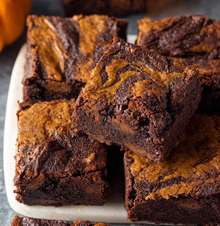Pumpkin Brownies – Fudgy, Spiced & Irresistibly Cozy for Fall 6 Delicious homemade Pumpkin Brownies topped with chocolate and pumpkin spice