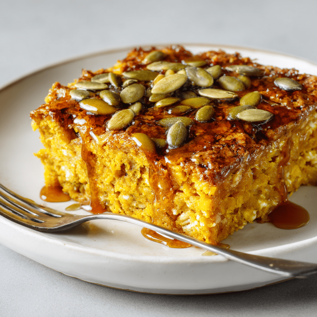 Pumpkin Cottage Cheese Bake – Easy, Healthy & Cozy Fall Recipe 5 Baked pumpkin cottage cheese dish topped with spices and herbs.