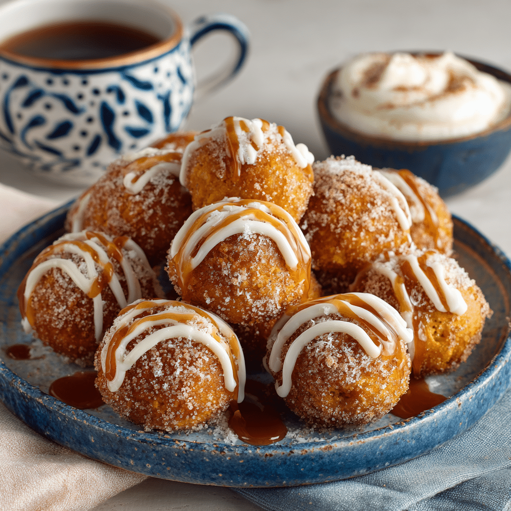 Cinnamon Sugar Pumpkin Donut Holes – A Fall Favorite 5 Delicious pumpkin donut holes arranged on a plate