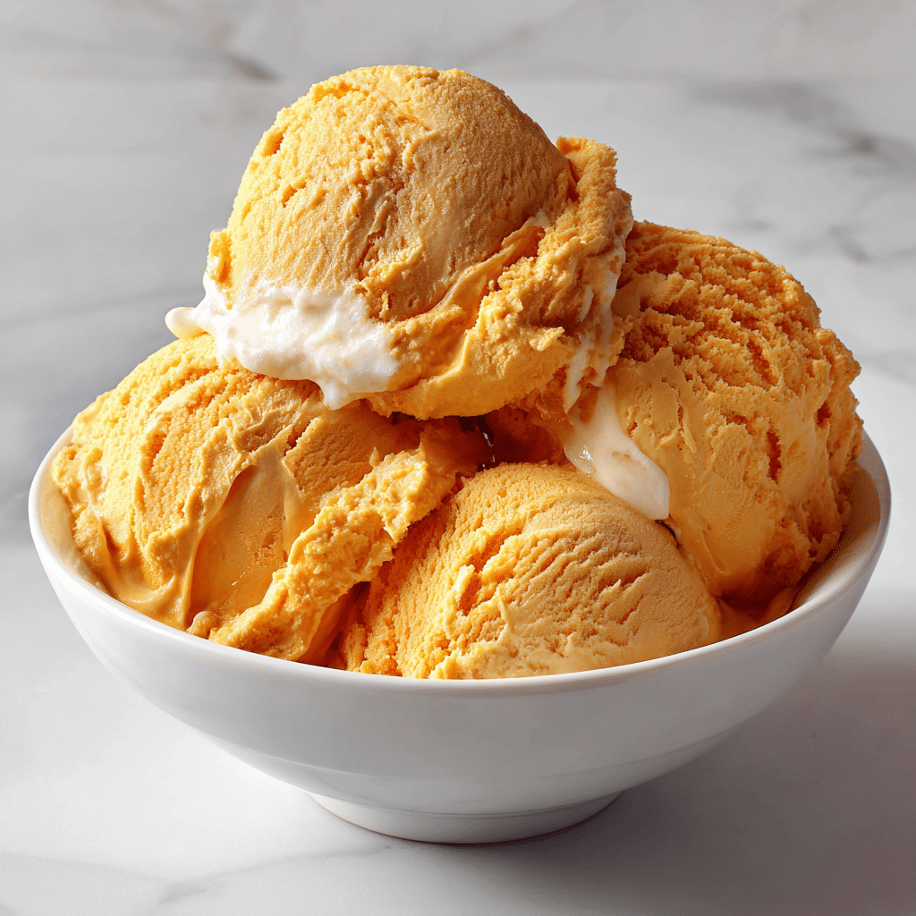 Easy Pumpkin Pie Ice Cream Recipe | Perfect Fall Treat 6 A scoop of pumpkin pie ice cream topped with cinnamon and whipped cream in a bowl.