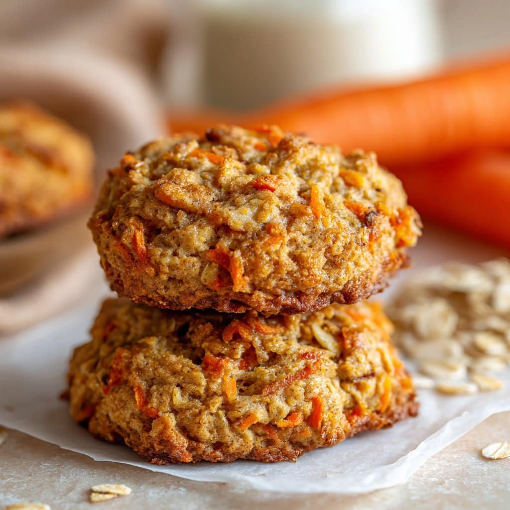 Healthy Carrot Cake Oatmeal Cookies: A Cozy Sweet Treat 4 Healthy carrot cake oatmeal cookies stacked on a plate