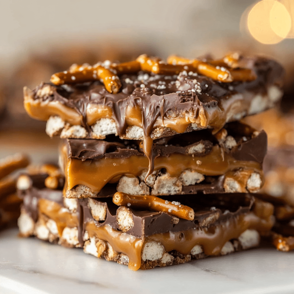 Salted Caramel Pretzel Bark – No-Bake Party Dessert 5 Delicious Salted Caramel Pretzel Bark with chocolate and pretzel pieces
