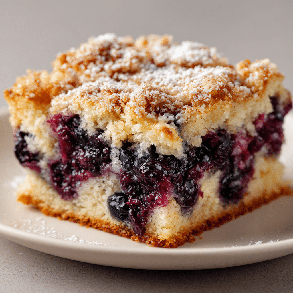 Irresistible Sourdough Blueberry Buckle Recipe: A Must-Try Delight 5 Delicious Sourdough Blueberry Buckle topped with fresh blueberries