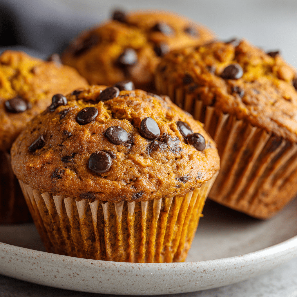 Freshly baked sourdough pumpkin muffins in white plate