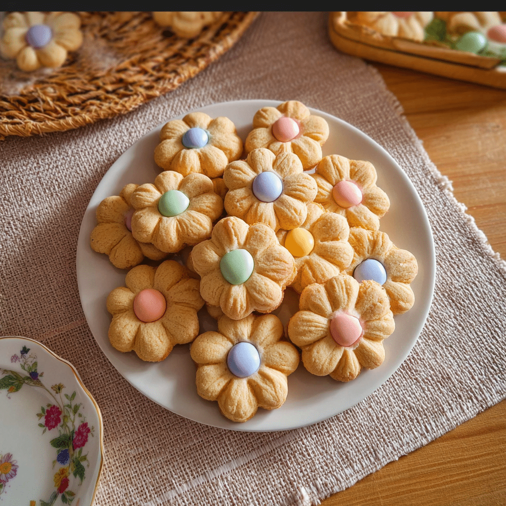 Easy Spring Shortbread Cookies Recipe | Perfect for Easter & Mother’s Day 4 Spring Flower Shortbread Cookies decorated with vibrant floral patterns