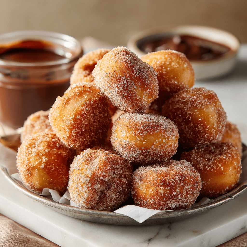 Delicious churro donut bites sprinkled with cinnamon sugar
