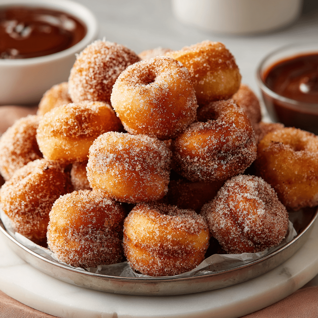 Delicious churro donut bites sprinkled with cinnamon sugar