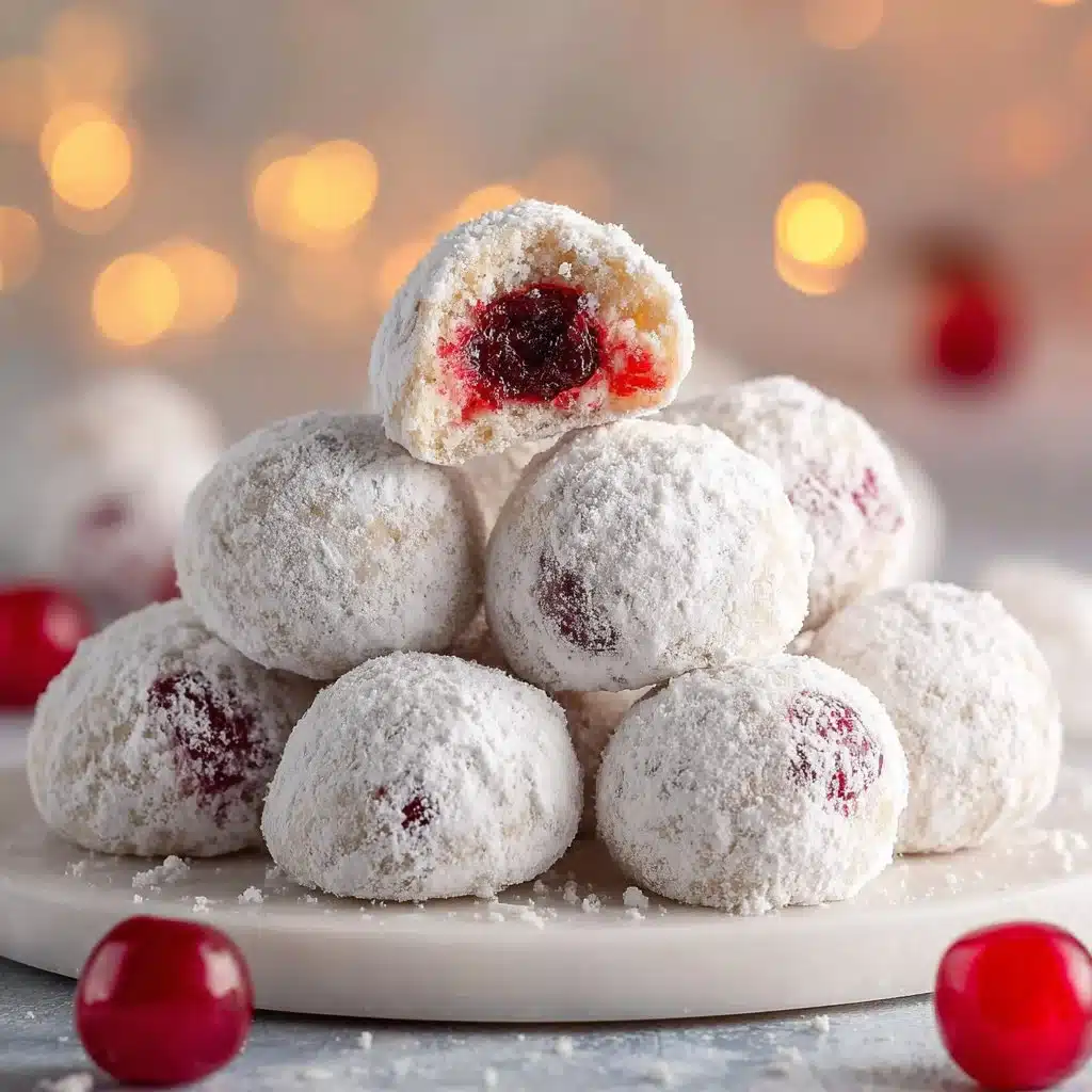 Easy Cherry Snowball Cookies – A Fun Holiday Treat for All Occasions 4 Delicious Cherry Snowball Cookies topped with powdered sugar