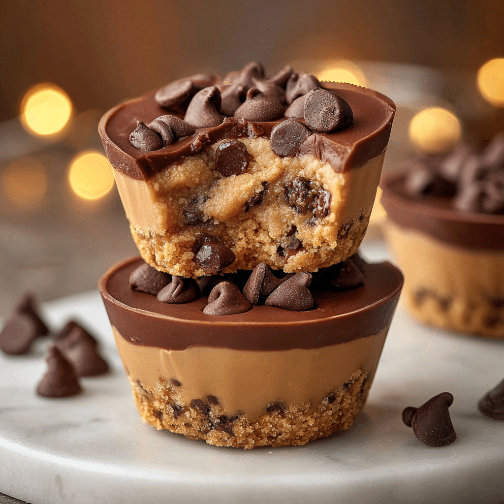 Easy No-Bake Chocolate Chip Cookie Dough Cups 6 Delicious chocolate chip cookie dough cups ready to be enjoyed