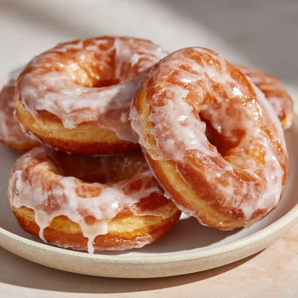 Glazed Sourdough Donuts – Soft, Fluffy & Perfectly Sweet Treat 4 Fluffy glazed sourdough donuts in white plate