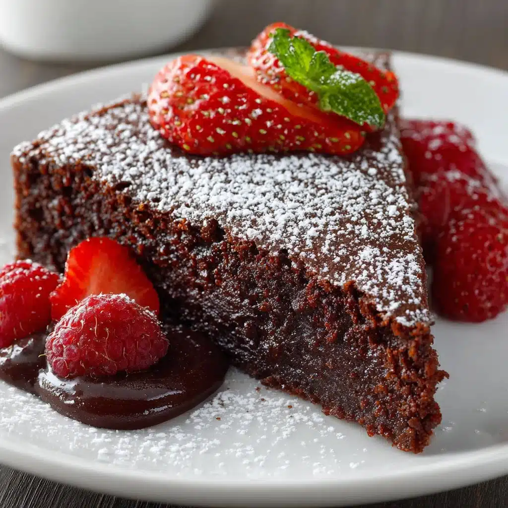 Flourless Chocolate Cake – The Ultimate Gluten-Free Dessert 5 Gluten-free flourless chocolate cake topped with chocolate ganache and berries