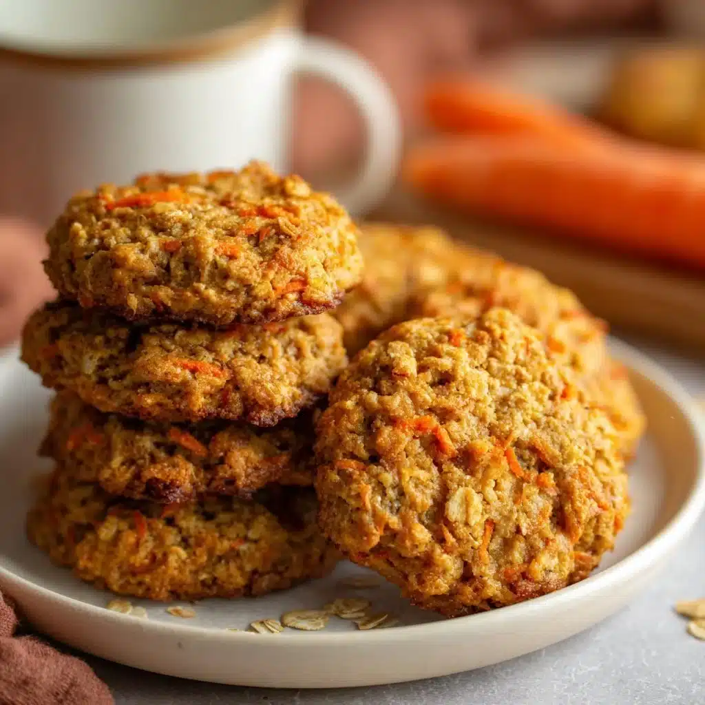 Healthy Carrot Cake Oatmeal Cookies: A Cozy Sweet Treat 3 Healthy carrot cake oatmeal cookies on a plate, garnished with nuts and spices.