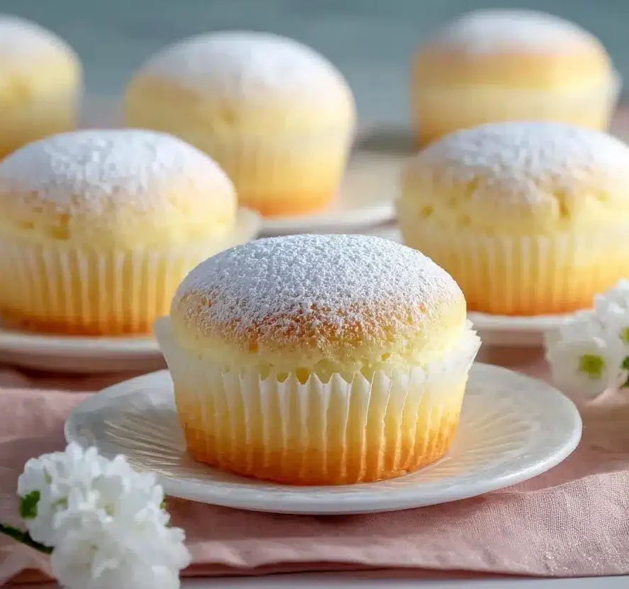 Japanese Cotton Cheesecake Cupcakes 6 Fluffy Japanese Cotton Cheesecake Cupcakes topped with cream and fruit