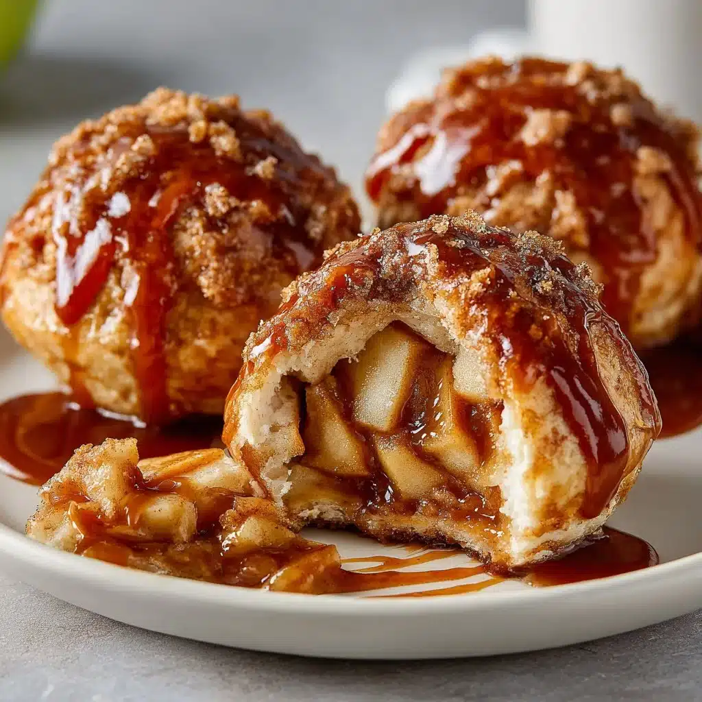 Home Page 2 Delicious caramel apple pie bombs stacked on a plate with caramel drizzle