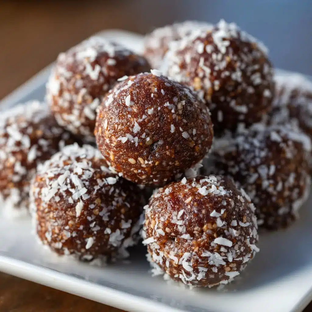 No-Bake Cottage Cheese Brownie Batter Protein Bites – Healthy & Easy Snack 4 No-bake cottage cheese brownie batter protein bites on a plate