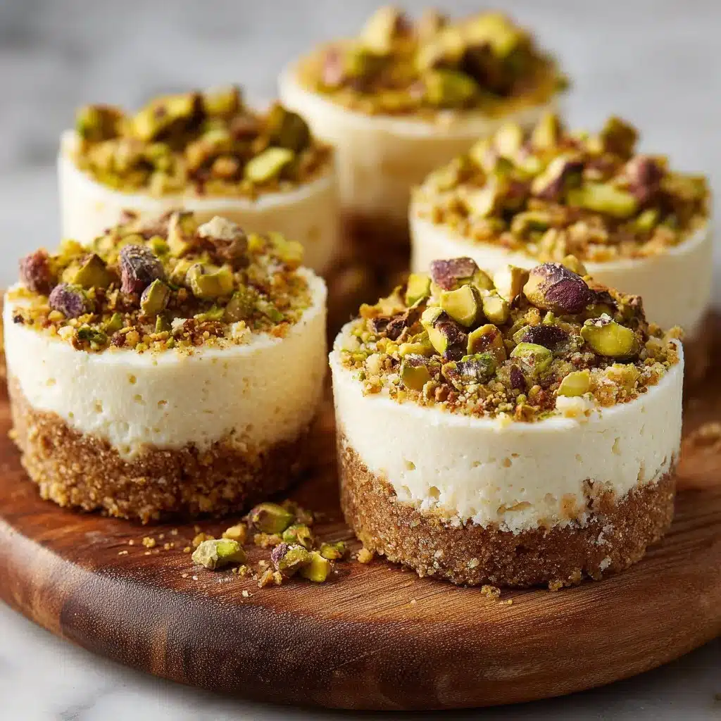 No-Bake Mini Pistachio and Coffee Cheesecakes served on a plate
