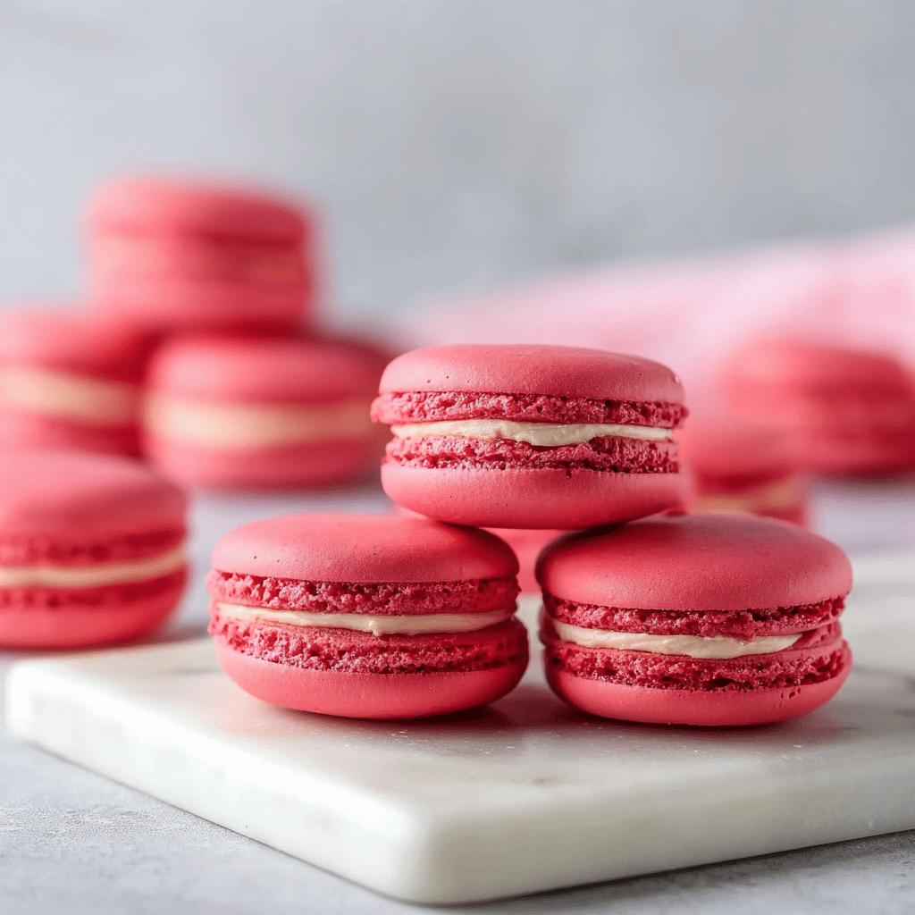 Easy Classic French Macarons - Best Treats for Sweet Celebrations 5 Colorful homemade macarons stacked on a plate, perfect for celebrations.